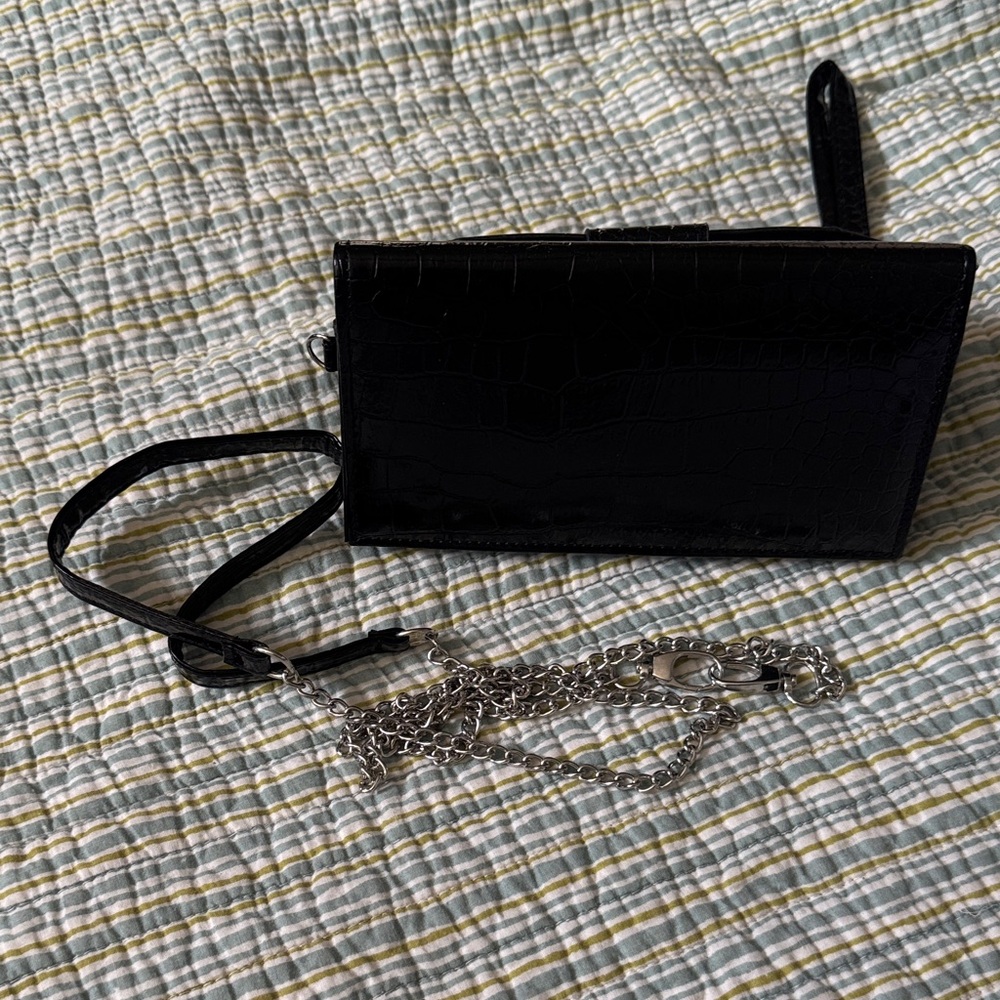 Sleek Black patent leather Croc-Embossed Clutch